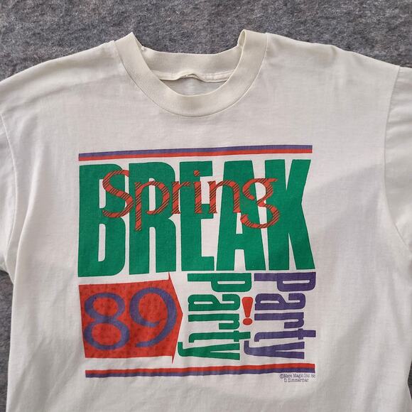 1989 Spring Break Shirt Mens Medium No Tags Single Stitch White - Picture 2 of 8
